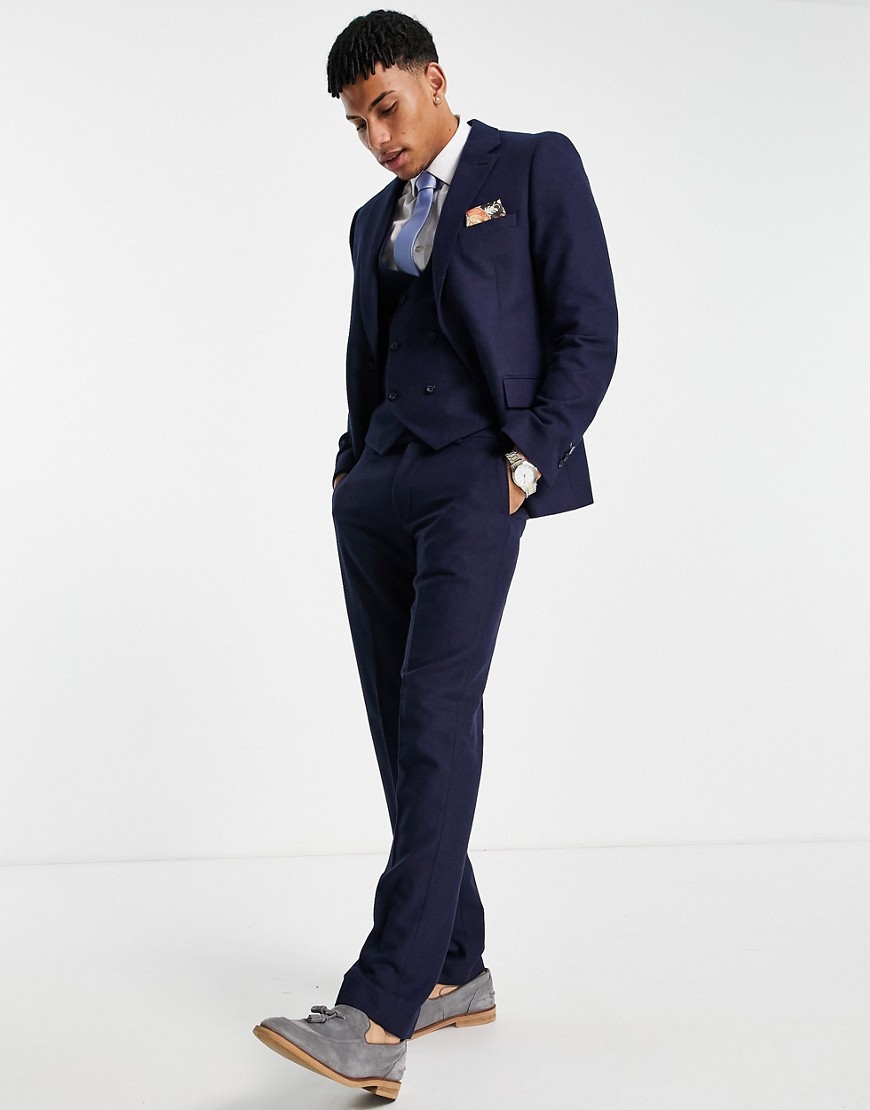 Harry Brown Wedding wool mix slim fit suit pants-Navy