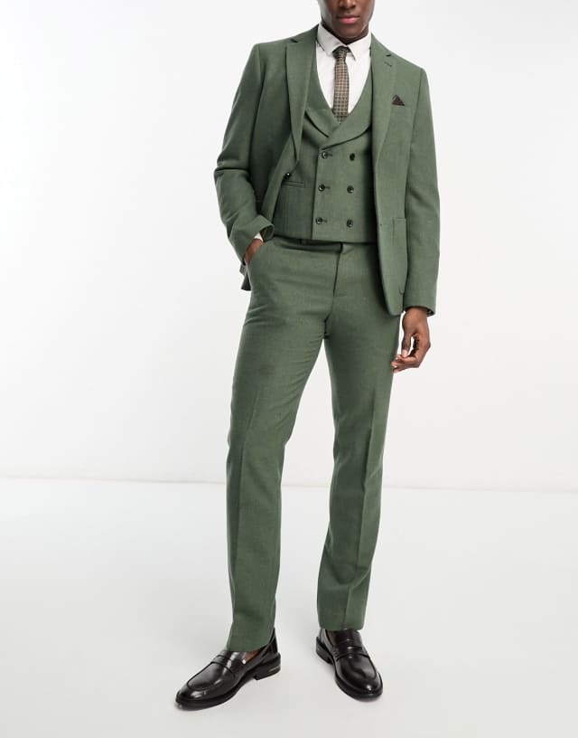 Harry Brown - wedding wool mix slim fit suit trousers in khaki