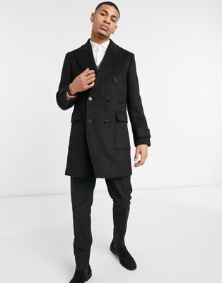 Harry Brown wool blend overcoat in black | ASOS