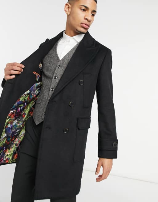 Harry Brown wool blend overcoat in black | ASOS
