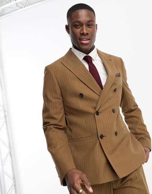 Harry Brown – Zweireihige Anzugjacke in Braun mit schmalem Schnitt und Nadelstreifen