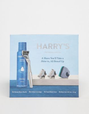 Harrys Mens Chrome Gift Set with 3 Razor Blades and Shave Gel
