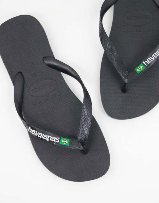 Havaianas black brazil discount logo flip flops