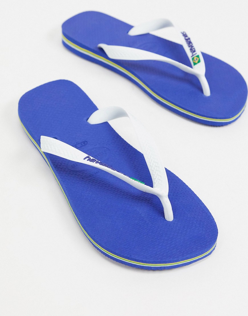 Havaianas brasil logo flip flops in blue and white