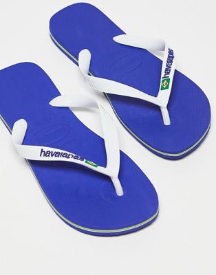 Havaianas Brasil Logo flip flops in blue and white
