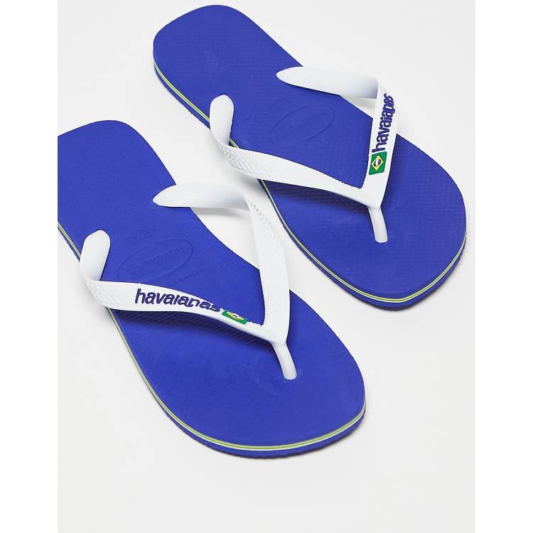 Havaianas Brasil Logo flip flops in blue and white