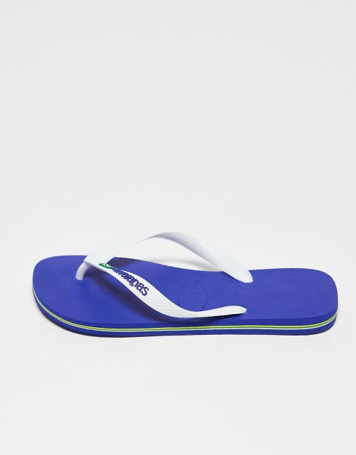 Havaianas Brasil Logo flip flops in blue and white