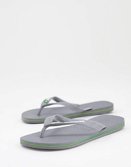 Asos Men Shoes Flip Flops Brasil Logo flip flops in gray 