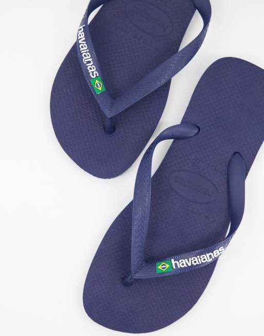 Havaianas Brasil logo flip flops in navy ASOS