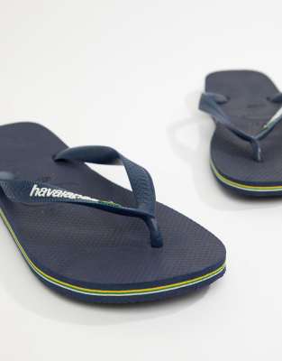 HAVAIANAS BRASIL LOGO FLIP FLOPS IN NAVY,4110850-0555