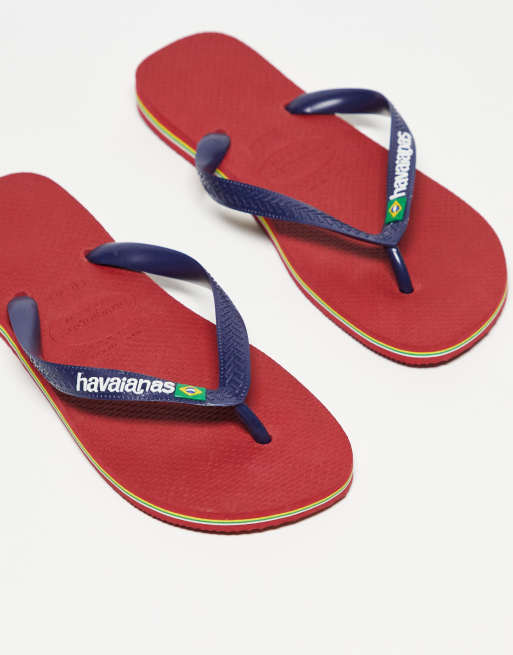 Havianas brasil logo flip flops in red and blue