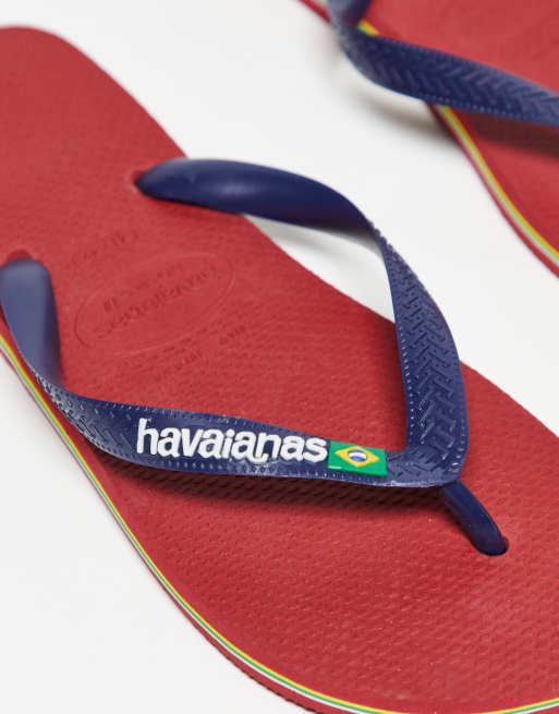 Havianas brasil logo flip flops in red and blue