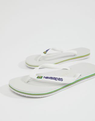 Havaianas Brasil Logo Flip Flops In White In White