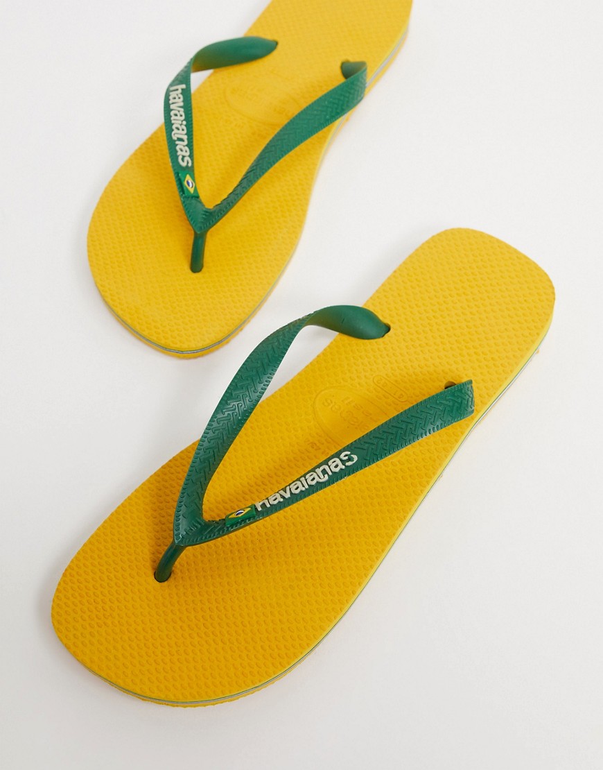Havaianas brasil logo flip flops in yellow and green