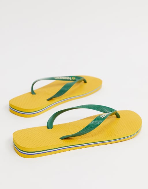 Havianas brasil logo flip flops in yellow and green