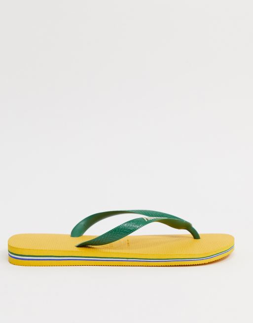 Havaianas Brasil Logo flip flops in yellow and green