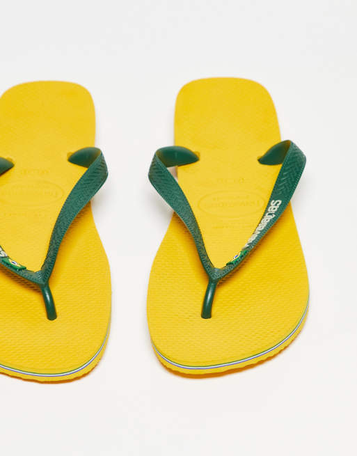 Havianas brasil logo flip flops in yellow and green