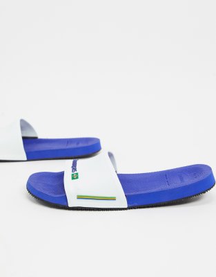 blue and white havaianas