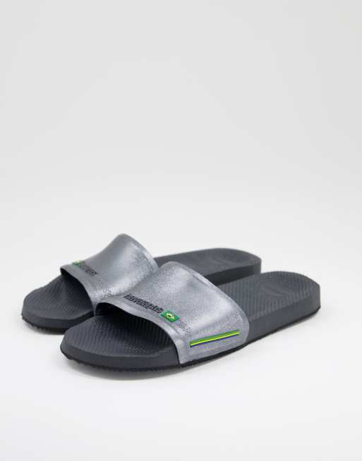 Havaianas brasil slides in metallic silver