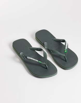  Brazil logo flip flops in olive green