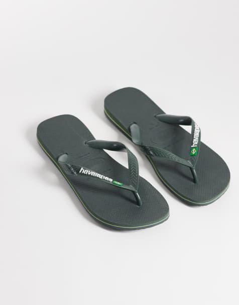 Havaianas Brazil logo flip flops in olive green - view 1