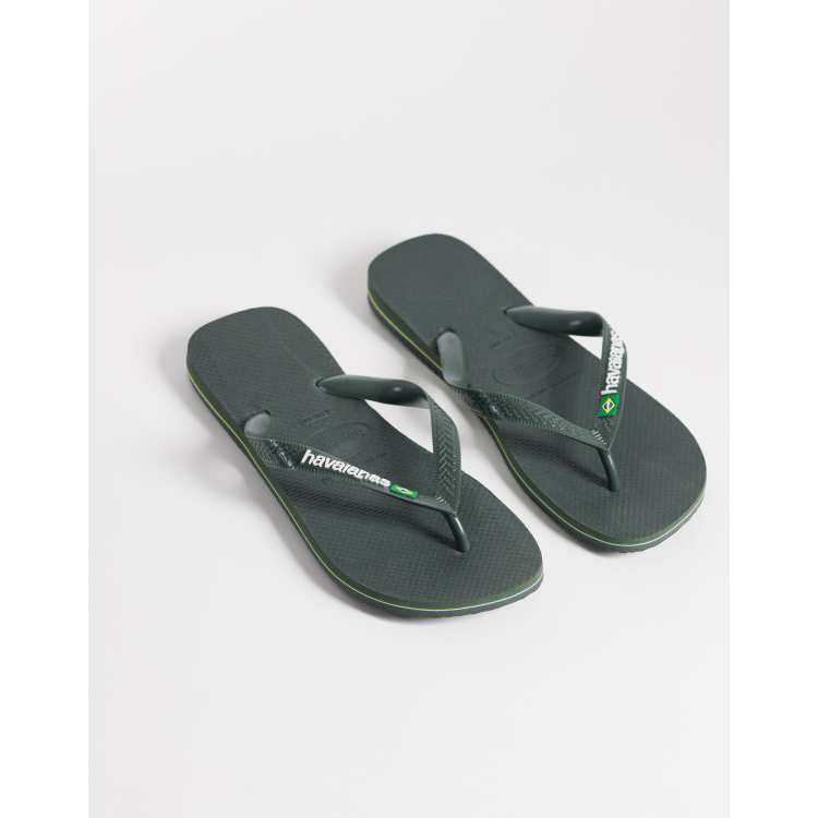 Havaianas Brazil logo flip flops in olive green | ASOS