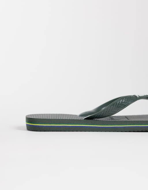 Havaianas Brazil logo flip flops in olive green, 4 of 4