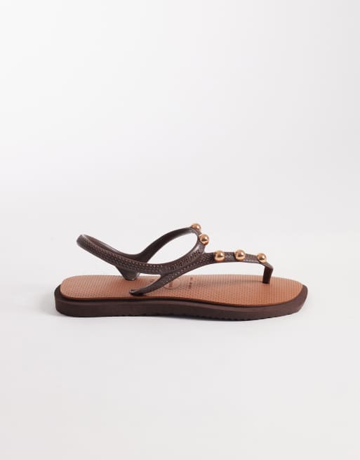 Havaianas - Brune klipklappere med firkantet tå og nitter, 3 af 4