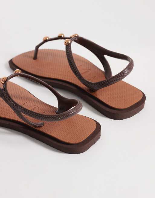Havaianas - Brune klipklappere med firkantet tå og nitter, 4 af 4