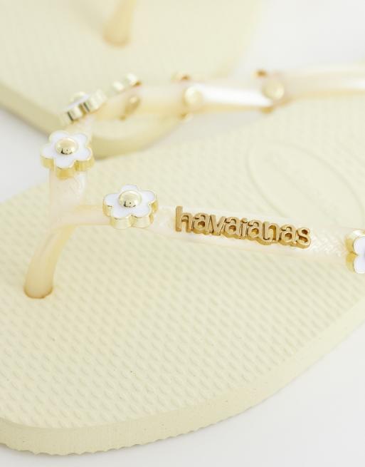 Havaianas embelished square toe flip flops in Cream, 3 of 4