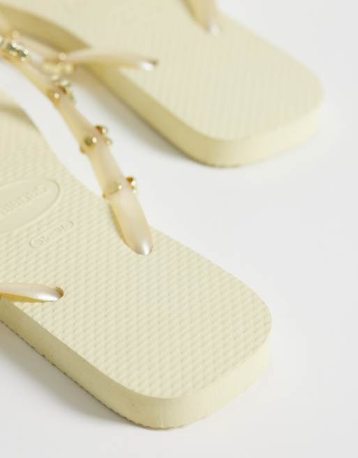 Havaianas embelished square toe flip flops in Cream, 4 of 4