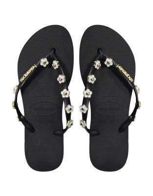 Havaianas Embellished Flip Flops In Black