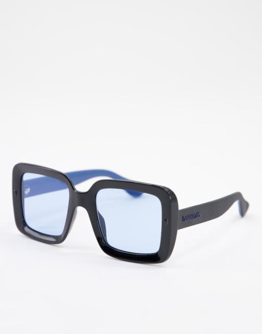 Havaianas – Geriba – Sonnenbrille in Schwarz mit eckigen Gläsern in Blau