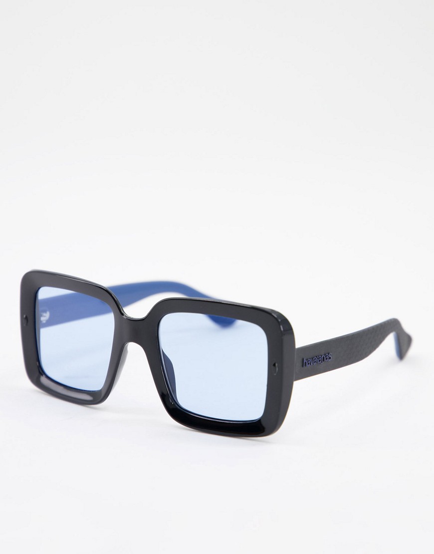Havaianas - Geriba - Zonnebril met vierkante blauwe glazen in zwart