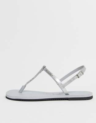 havaianas silver glitter flip flops