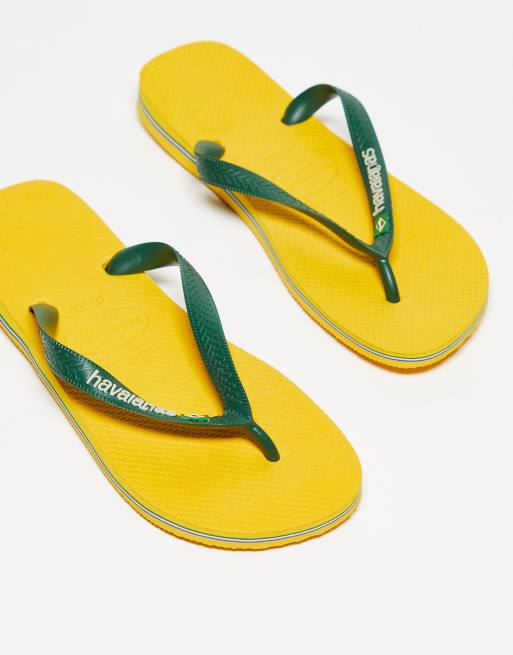 Havaianas – Gul och grön flip flops med brasiliansk logga i unisex-modell