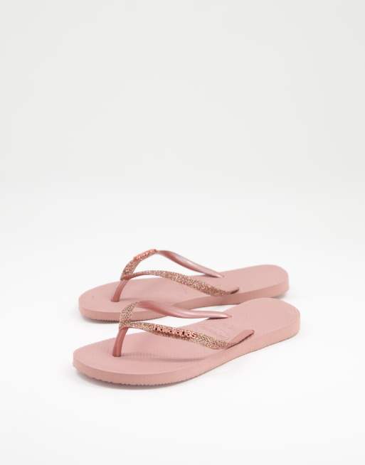 Havaianas II – Rosaglittriga flip flops i smal modell