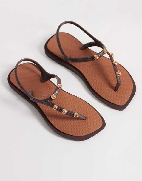 Havaianas - Infradito marroni con punta squadrata e borchie - view 1