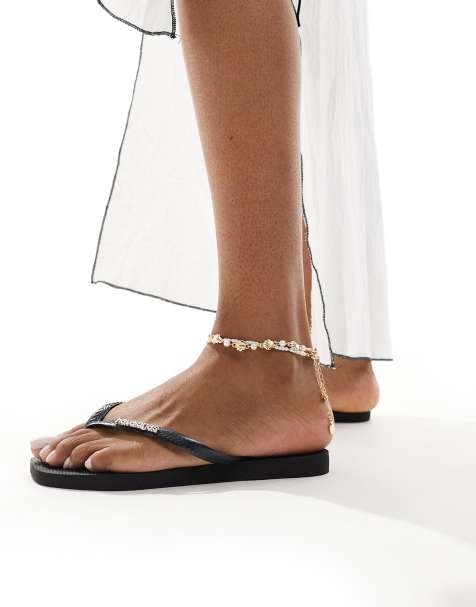 Havaianas - Infradito nere a punta quadrata con logo metallizzato - view 1