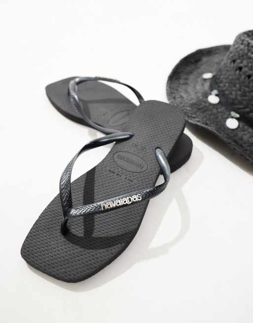 Havaianas - Infradito nere a punta quadrata con logo metallizzato, 2 di 4