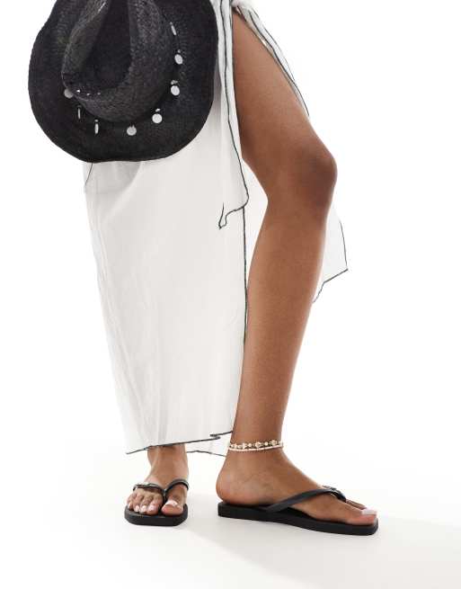 Havaianas - Infradito nere a punta quadrata con logo metallizzato, 3 di 4