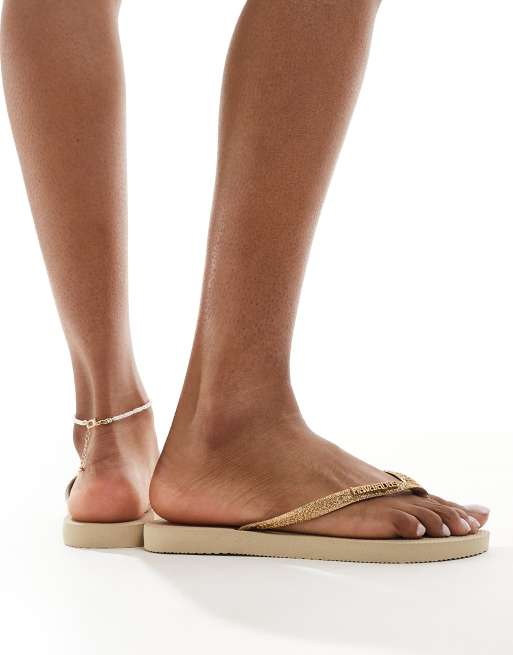 Havaianas - Infradito slim color sabbia dorata glitterate, 3 di 4