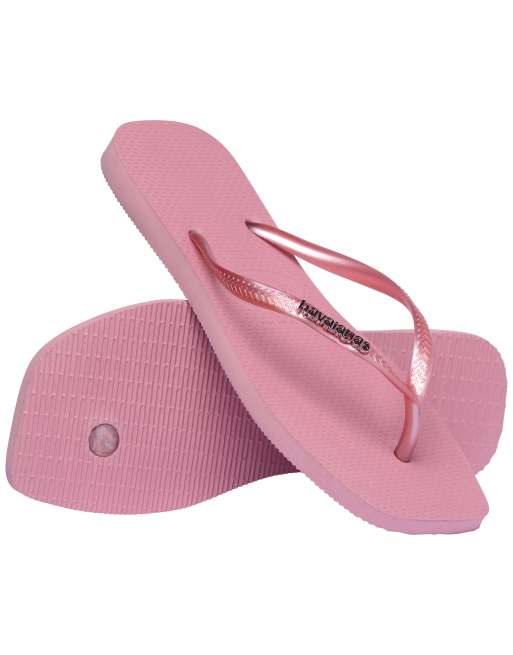 Havaianas - Infradito slim rosa con punta squadrata e logo metallico, 4 di 4