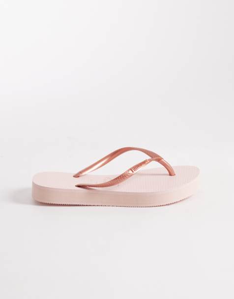 Havaianas - Lyserøde smalle flatform-klipklappere med glimmer - view 1