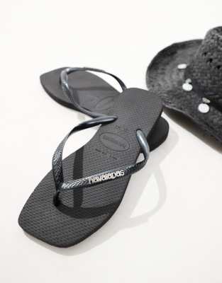 HAVAIANAS METALLIC LOGO SQUARE TOE FLIP FLOPS 