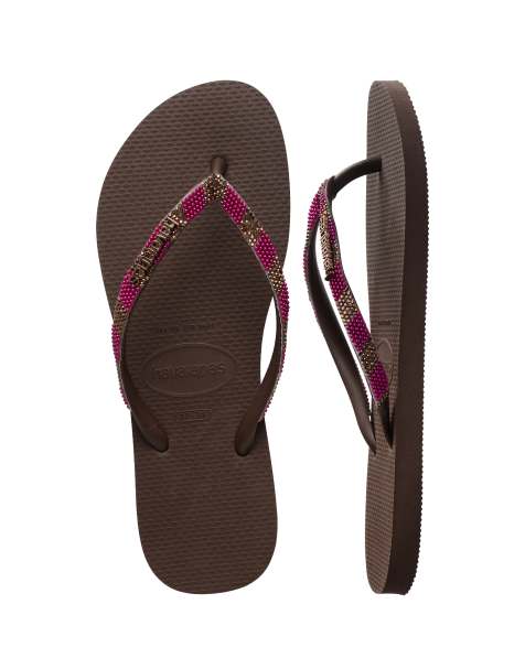 Havaianas - Mørkebrune klipklappere med smalle udsmykkede remme - view 1