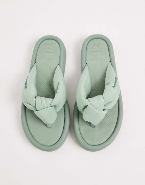 Havaianas overpuff boho flip flops in sage green - view 1