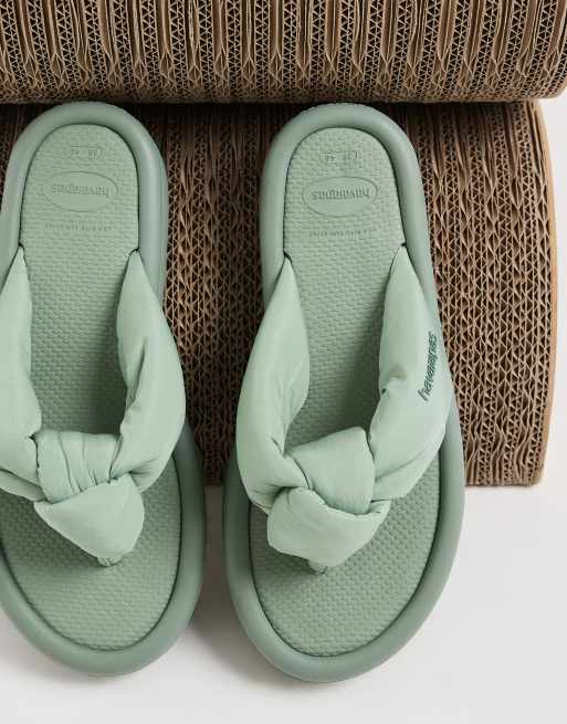 Havaianas overpuff boho flip flops in sage green , 3 of 4