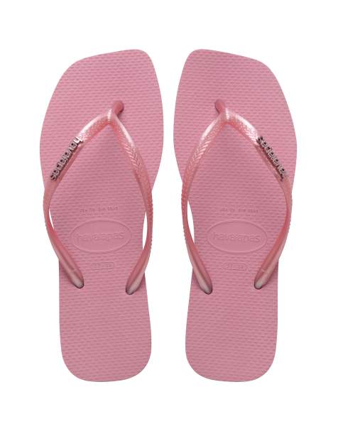 Havaianas – Różowe japonki z kwadratowymi noskami, wąskimi paskami i metalicznym logo - view 1