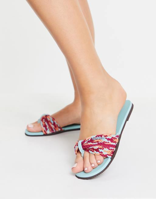 Havaianas Saint Tropez printed flat slides in sky blue ASOS